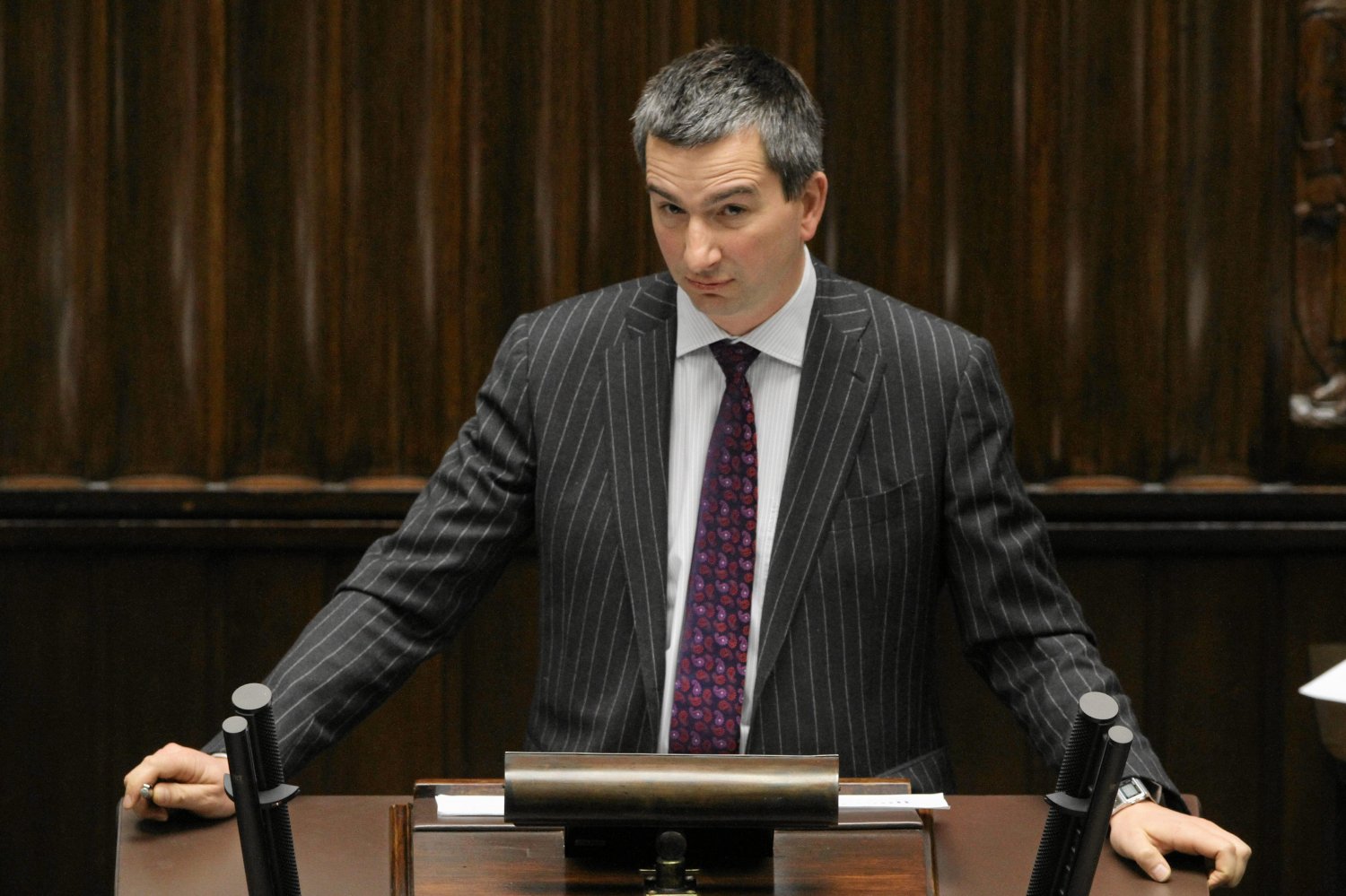 Minister finansów Mateusz Szczurek podczas drugiego czytania ustawy budżetowej .