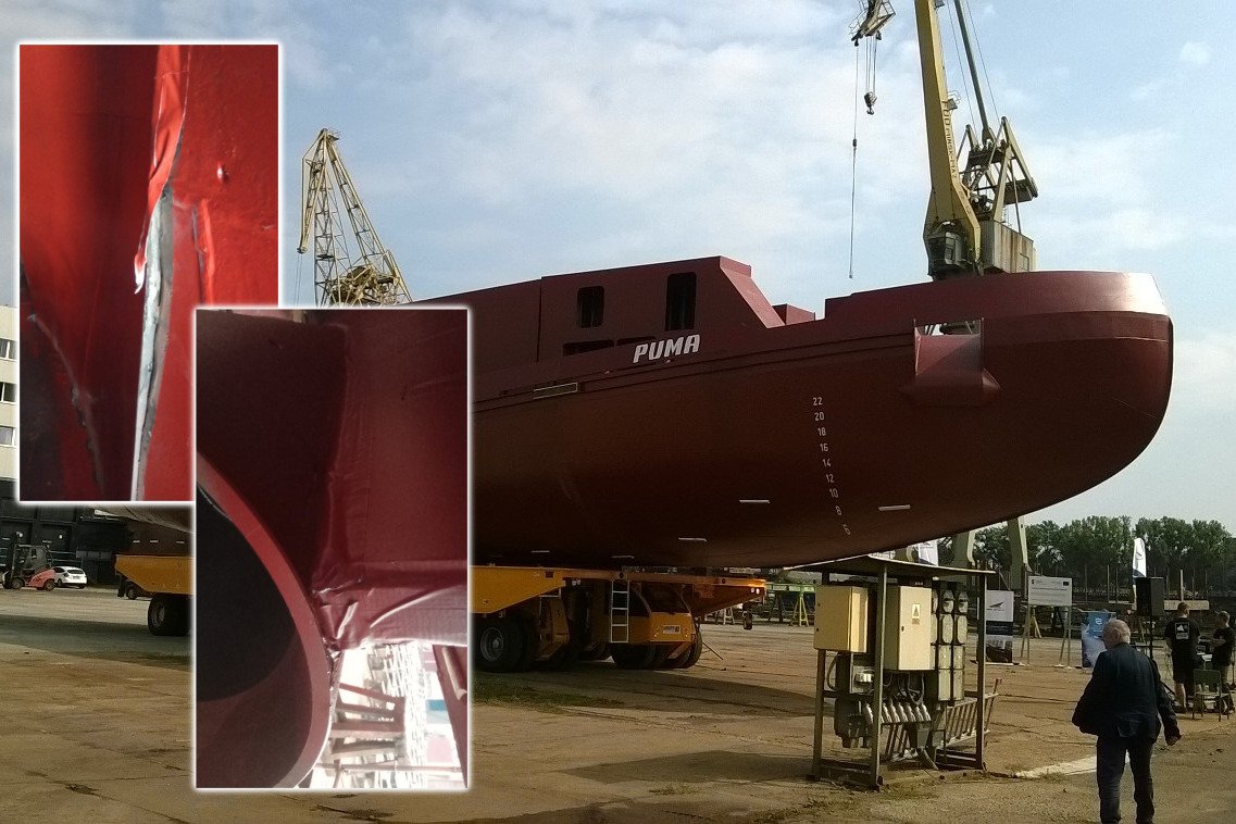 Kadłub lodołamacza "Puma" został zaprezentowany jak gotowy. Tymczasem zamiast spawów, w niektórych miejscach zastosowano kultowego duck tape'a