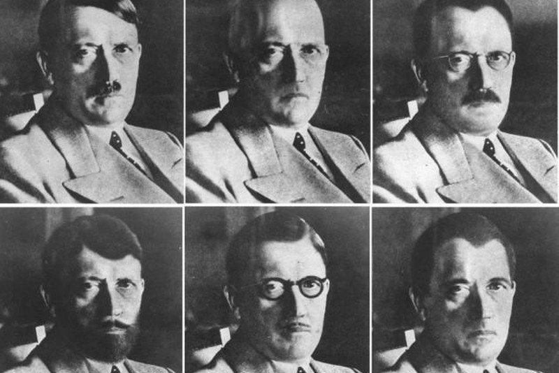 Grafika przedstawiający możliwy wygląd Hitlera po ucieczce z Berlina.