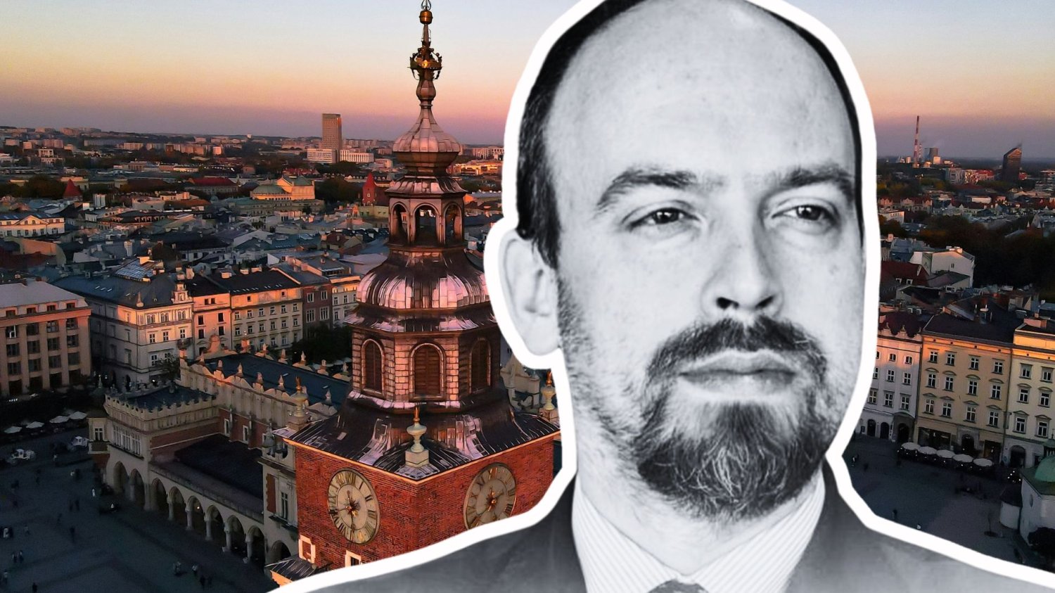 Jan Hoffman na tle zdjęcia Krakowa Jan Hoffman na tle zdjęcia Krakowa