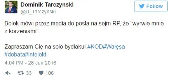 Oburzający wpis Dominika Tarczyńskiego.