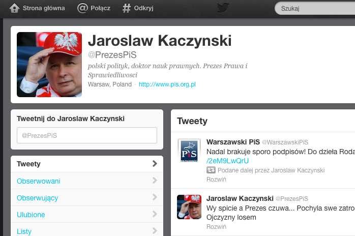 Fałszywy profil Jarosława Kaczyńskiego