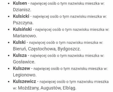 Lista nazwisk, od których mógł powstać Kulson.