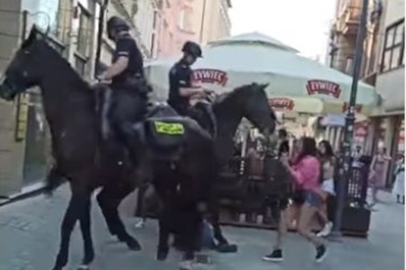 Interwencja policji w Katowicach. Mężczyzna wpadł pod końskie kopyta