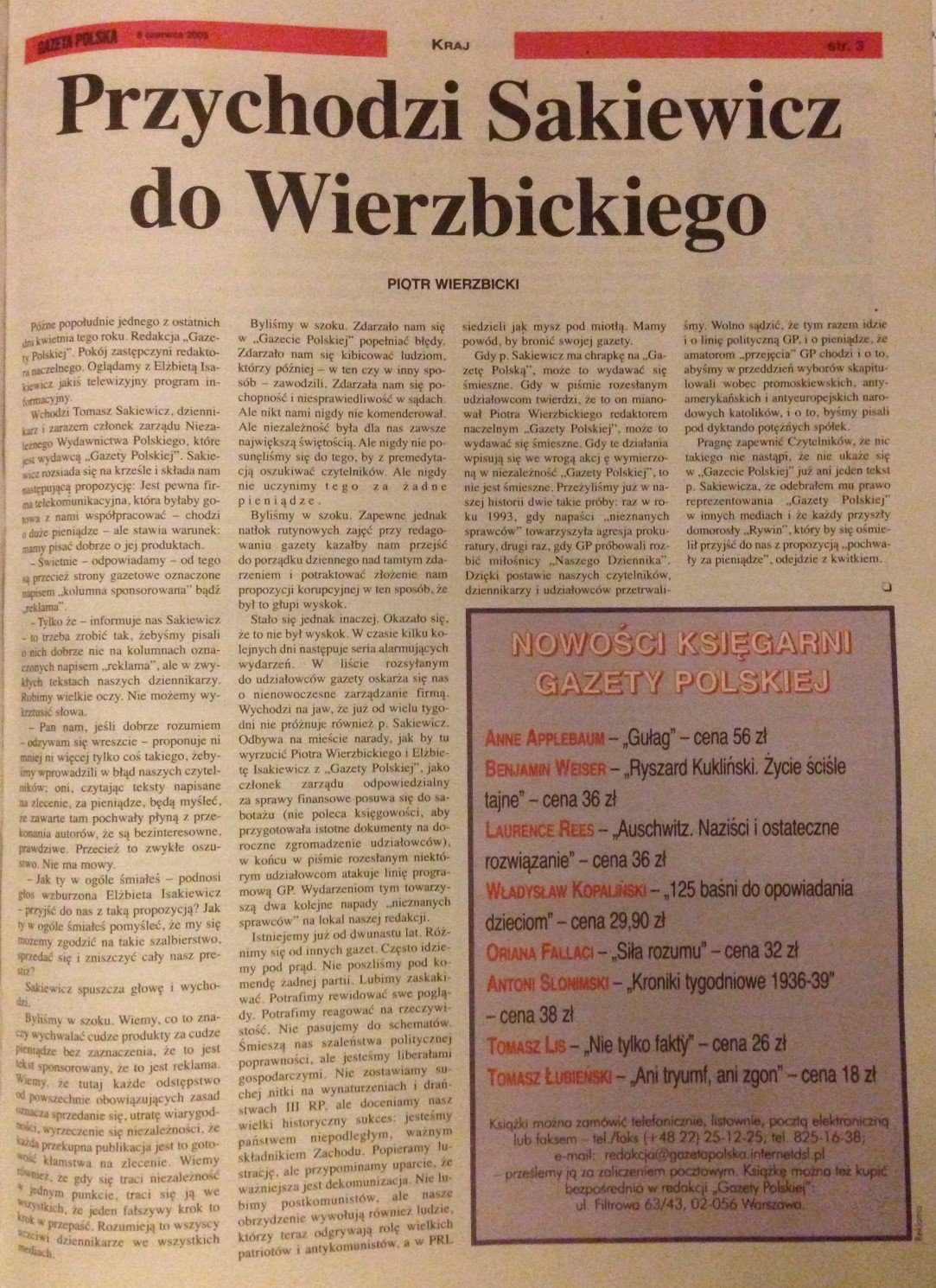 Oryginalne wydanie "Gazety Polskiej", które nie trafiło do kiosków.