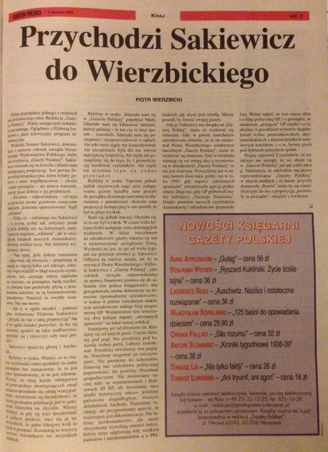 Oryginalne wydanie "Gazety Polskiej", które nie trafiło do kiosków.