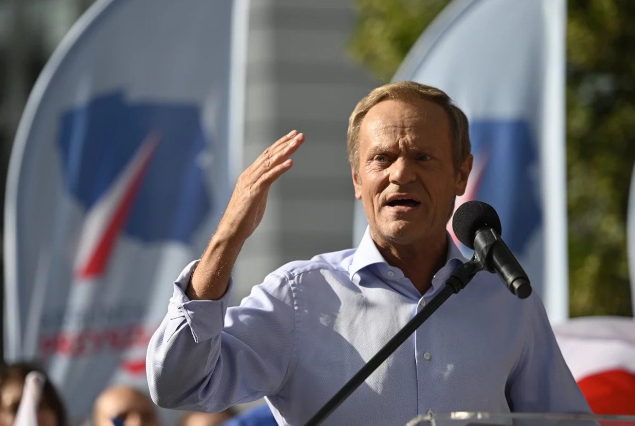 Donald Tusk podczas wiecu w Gdańsku.