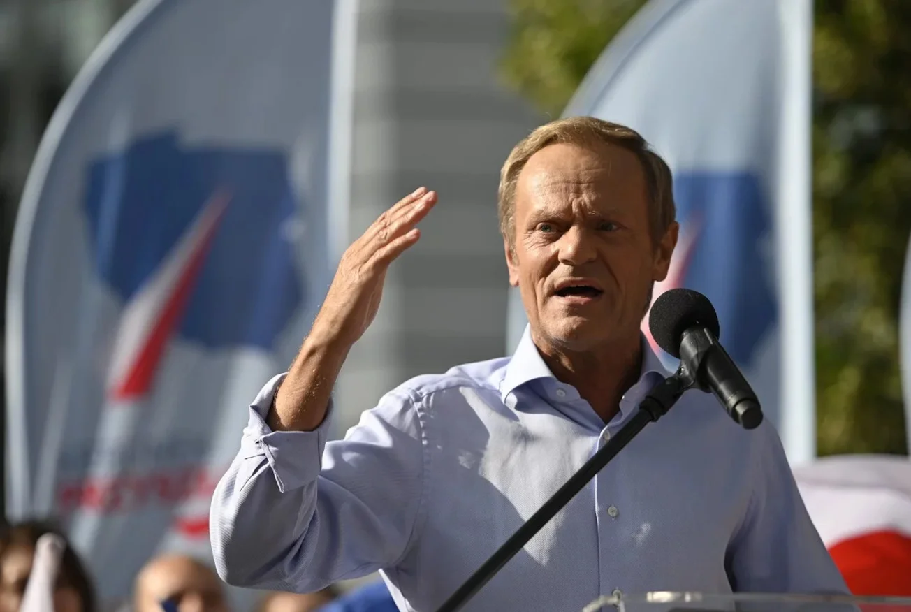Donald Tusk podczas wiecu w Gdańsku.