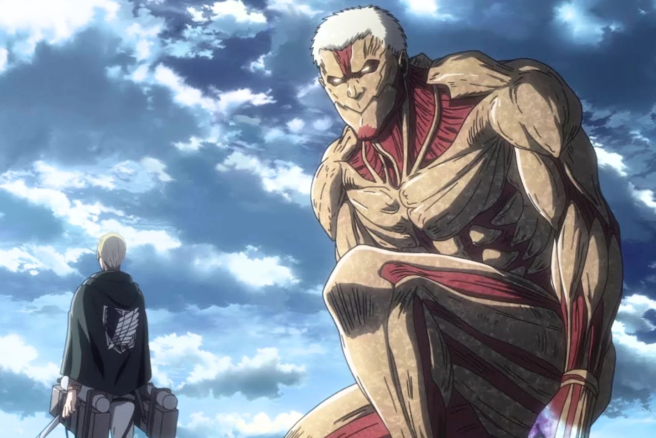 Erwin Smith i tytan opancerzony z anime "Atak Tytanów"