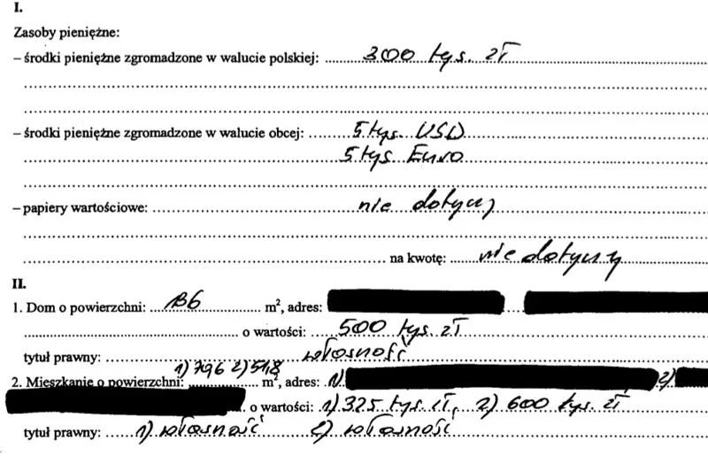 Oświadczenie majątkowe Stanisława Gawłowskiego.