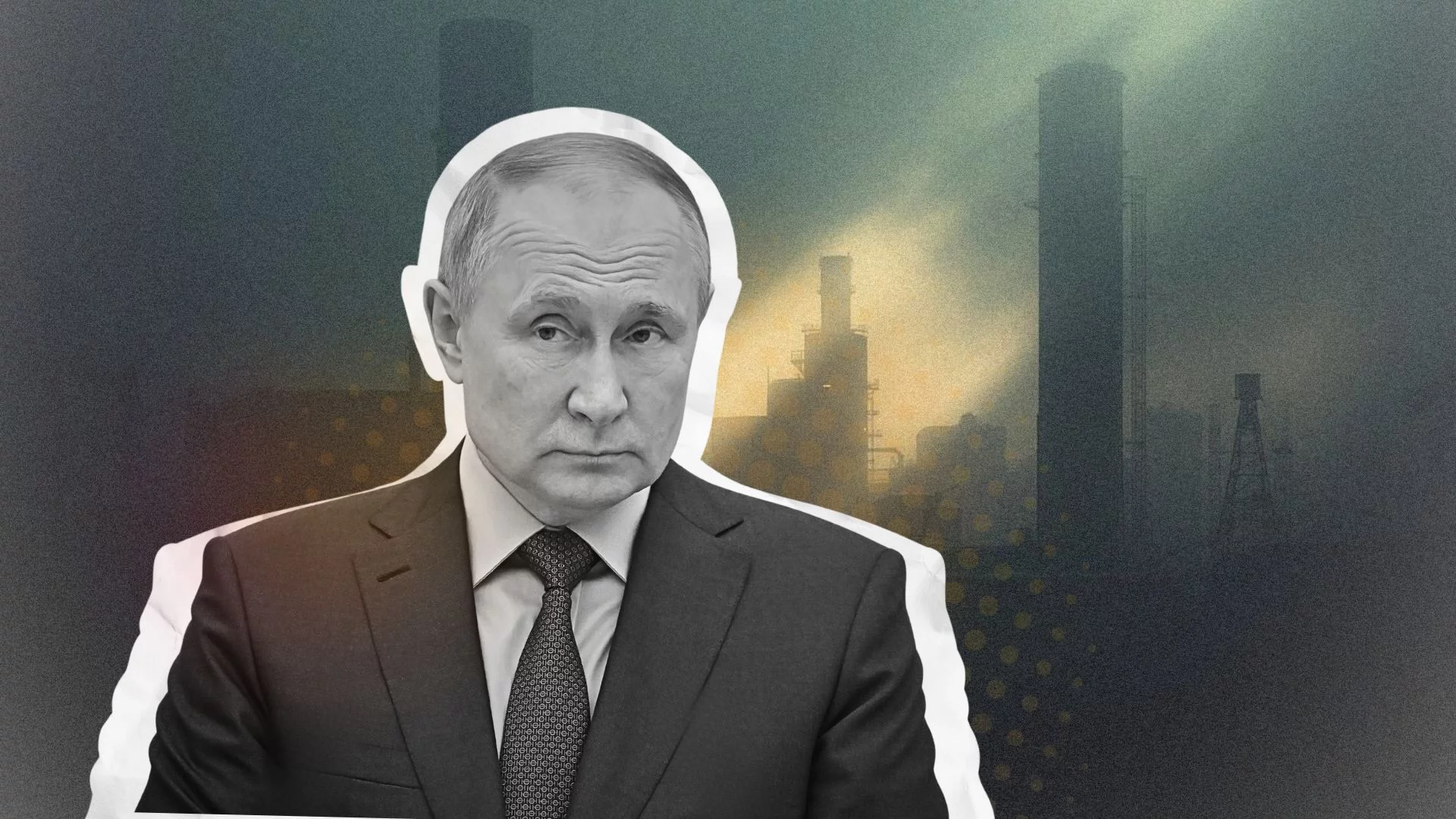 Ciemne chmury nad rosyjską gospodarką. Putin pod presją. Władimir Putin na tle rosyjskiego przemysłu