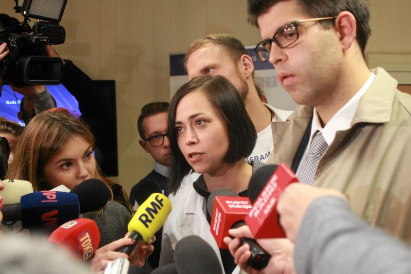 Katarzyna Pikulska podczas protestu lekarzy-rezydentów w październiku 2017 roku.