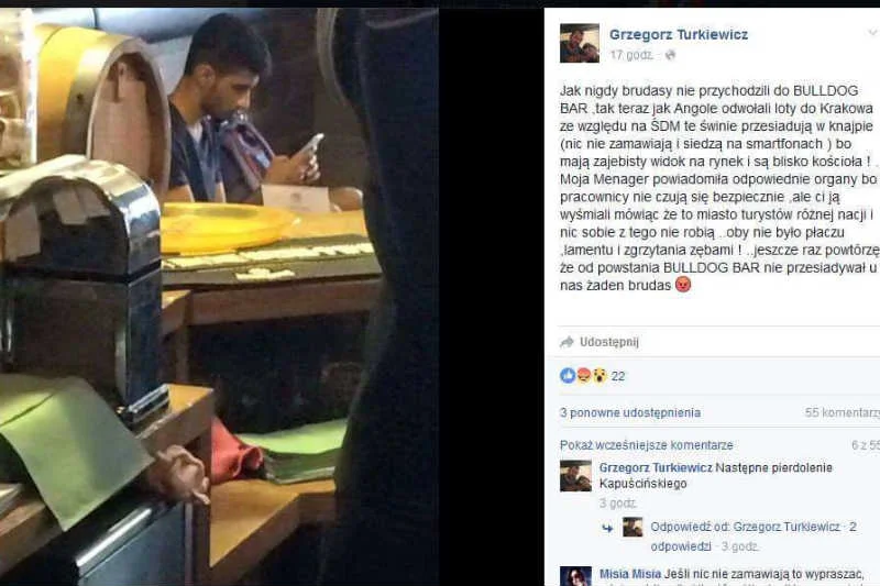 Właściciel lokalu w Krakowie popisał się rasizmem. I już za to płaci.