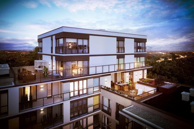 W Mozaice Mokotów klienci mogą wybrać na ostatniej kondygnacji dwupoziomowe mieszkanie z przestronnymi tarasami.