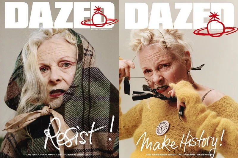 Vivienne Wood nie udaje kogoś, kim nie jest. Punkowy duch projektantki uwydatnia się na kilku okładkach magazynu "Dazed" nawet teraz, gdy ma już 77 lat.