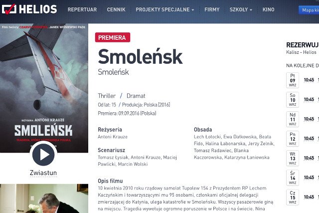 Jeśli na Smoleńsk pójdzie milion widzów, należące do wydawcy Gazety Wyborczej kina Helios mogą liczyć na 2,8 mln zł wpływów. Odrzucą te pieniądze?