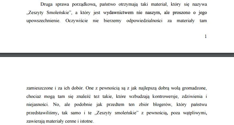 Zespół Macierewicza, 22 września 2010 r. Fragment wystąpienia przewodniczącego.