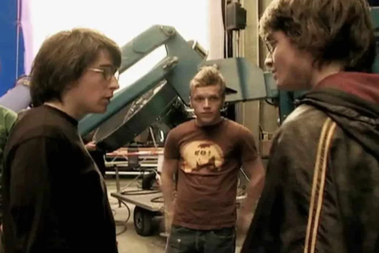 David Holmes i Daniel Radcliffe na planie "Harry'ego Pottera i Czary Ognia".