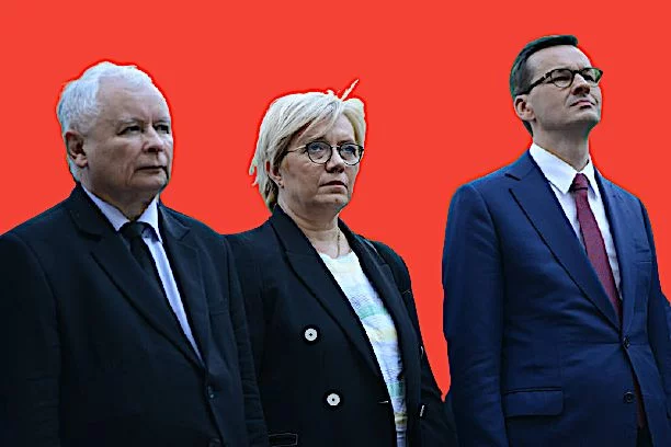 Jarosław Kaczyński, Julia Przyłębska i Mateusz Morawiecki. To tę ostatnią dwójkę prezes PiS obwinia po wielkie protesty społeczne Strajku Kobiet po wydaniu stanowiska o zakazie aborcji embriopatologicznej.