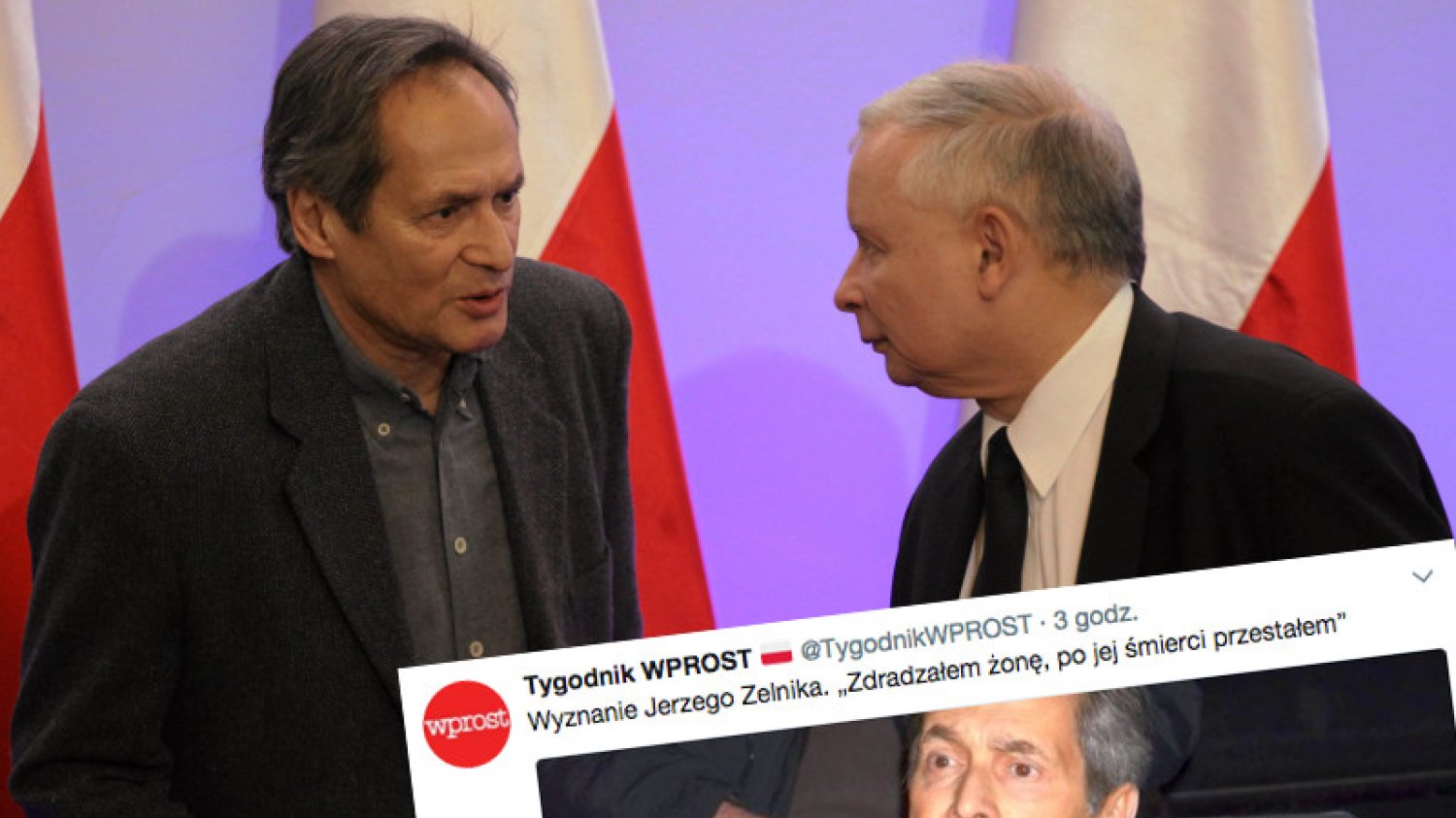 Na zdjęciu znany mężczyzna o prawicowych poglądach oraz jego idol Jerzy Zelnik.