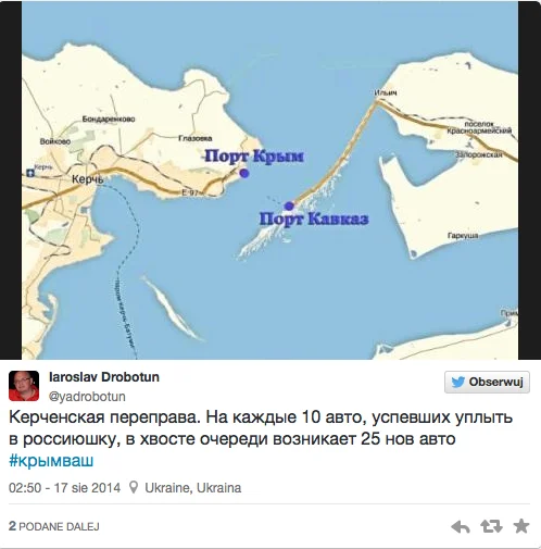 Mapa pokazująca odległość Krymu od Rosji