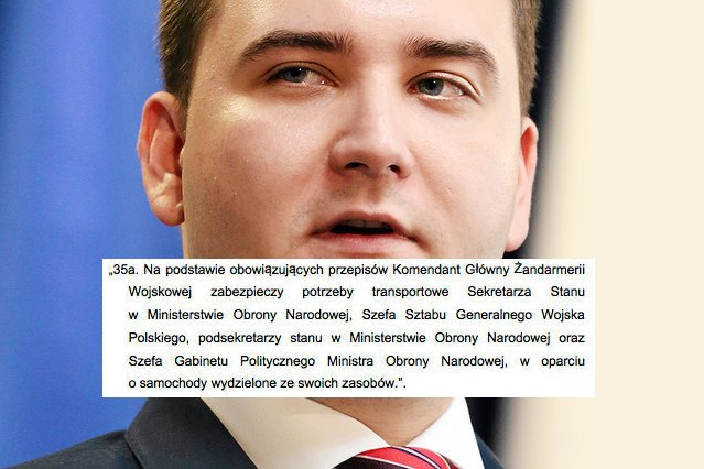 Bartłomiej Misiewicz ma prawo poruszać się limuzyną. Zadbał o to sam Antoni Macierewicz.