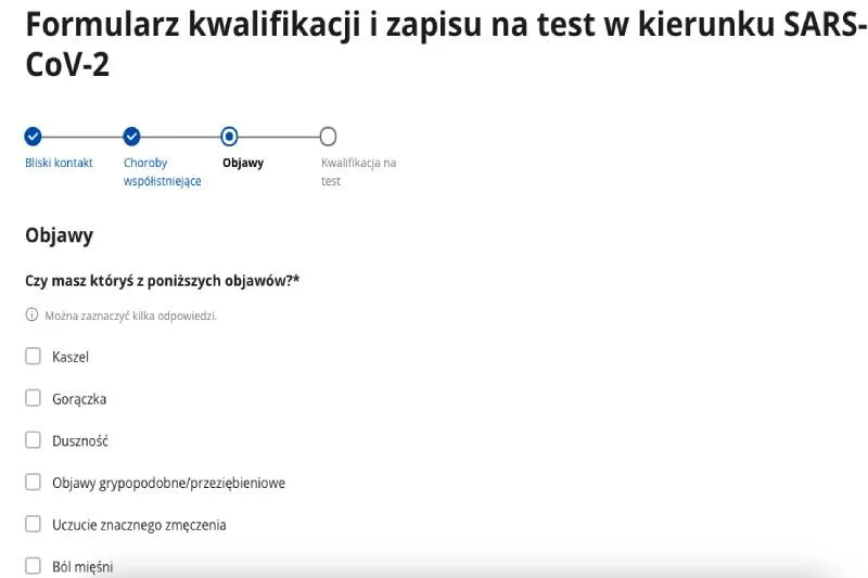 Fragment formularza, który trzeba wypełnić, by otrzymać skierowanie na test