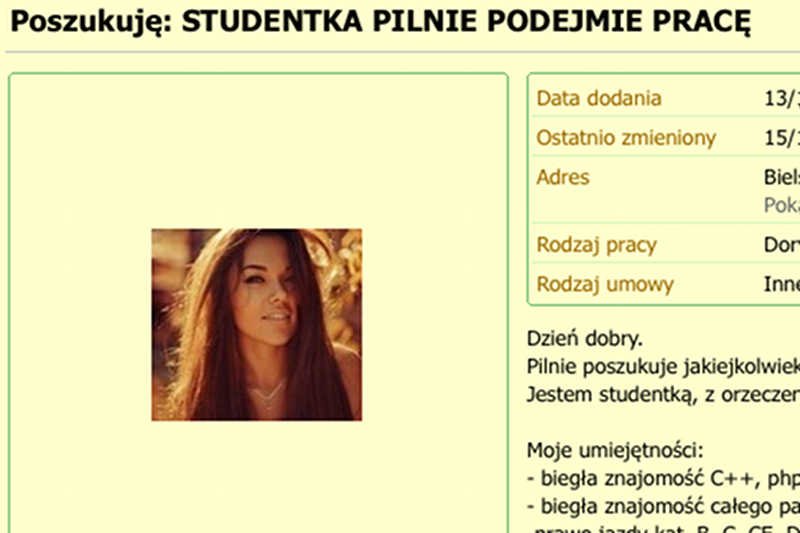 Ogłoszenie studentki na Gumtree