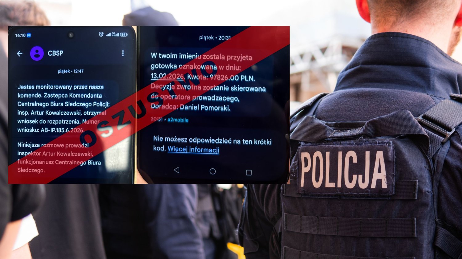 Oszuści podszywają się pod policjantów i wysyłają wiadomości sms.