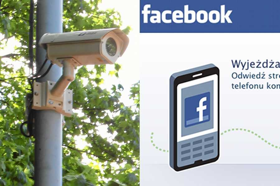 Kamera przemysłowa i zrzut ze strony logowania Facebooka