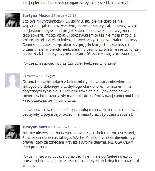 Fragment rozmowy z "Marcinem". Uwaga, zawiera wulgaryzmy.