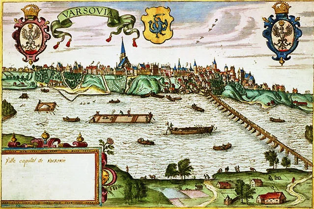 Widok ogólny Warszawy w końcu XVI w., miedzioryt, ok. 1586 r.