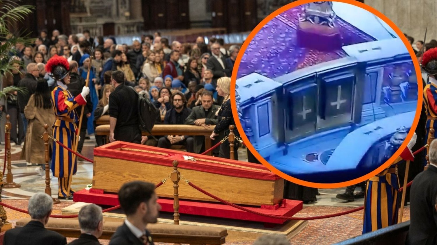Odwrócone krzyże przy trumnie papieża Franciszka. Wyjaśniamy, co oznaczają.