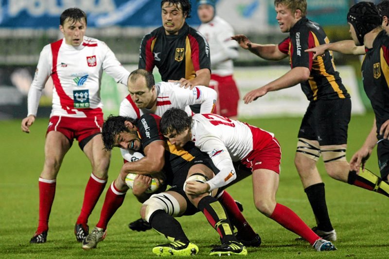 Polscy rugbyści w meczu z Niemcami