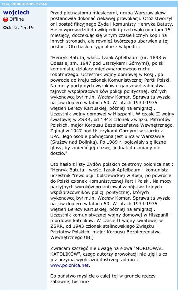 Losy fikcyjnej postaci polskiego komunisty - komentarz na forum.