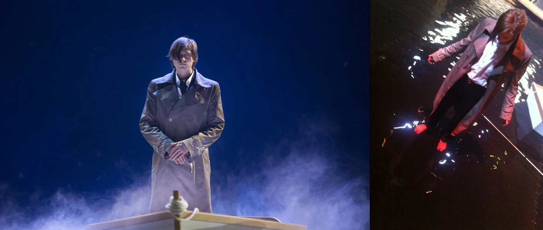 "Traviata" G.Verdiego, Rafał Supiński w roli Nieznajomego . Niemal całą Operę spędza z gołymi stopami w trzynastometrowym basenie umieszczonym na scenie.