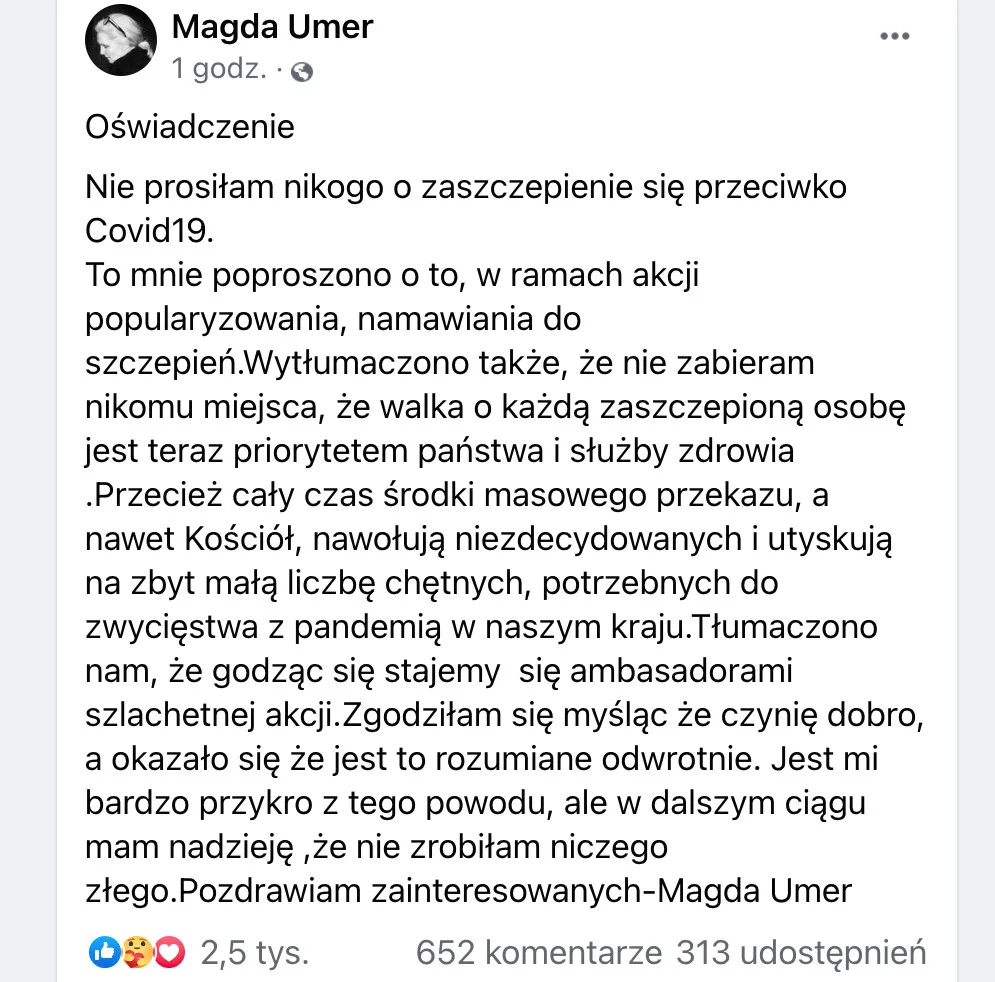 Oświadczenie Magdy Umer.