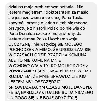 Jedna z wiadomości wysłanych do organizatorów wykładu Donalda Tuska.