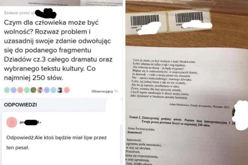Według informacji podanych w serwisie Wykop ktoś wrzucił na stronę Brainly zdjęcie arkusza maturalnego wraz z pytaniami i  numerem PESEL.