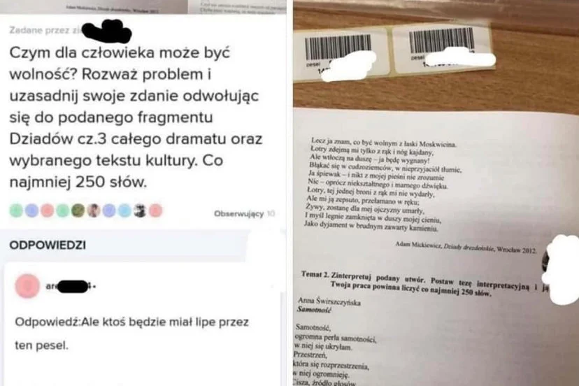 Według informacji podanych w serwisie Wykop ktoś wrzucił na stronę Brainly zdjęcie arkusza maturalnego wraz z pytaniami i numerem PESEL.