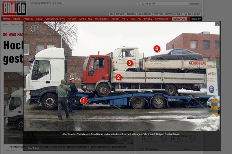 Piętrowo upakowany ładunek prowadzonej przez Polaka ciężarówki.