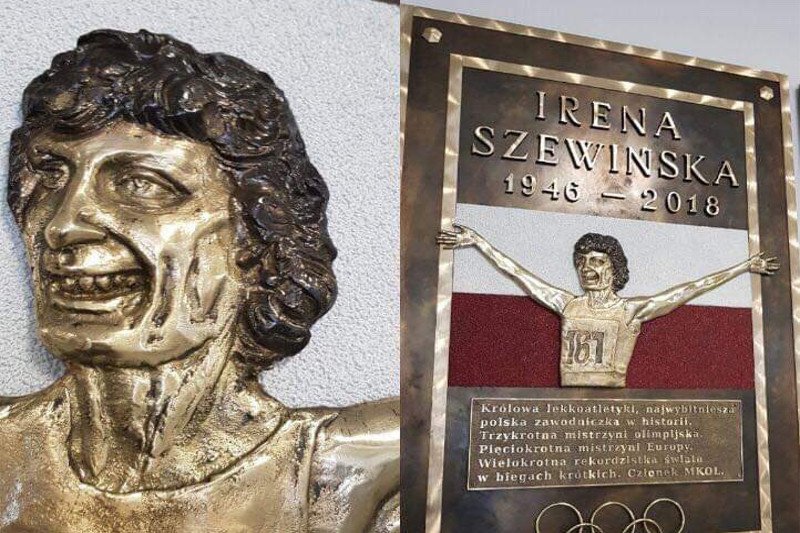 Taka płaskorzeźba przyozdobiła tablicę upamiętniającą Irenę Szewińską.