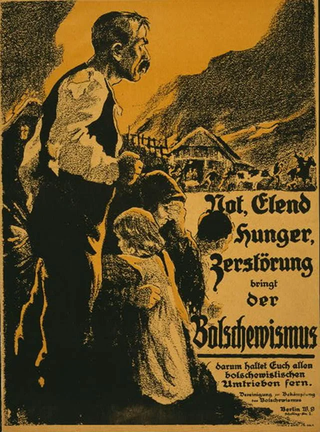 Rok 1919. Plakat antybolszewicki. Bolszewizm przynosi głód i destrukcję