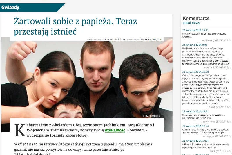 Prawica widzi boską zemstę w rozpadzie kabaretu Limo.