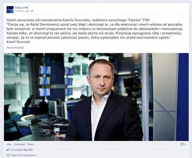 Oświadczenie Kamila Durczoka w sprawie przeprosin Rafała Ziemkiewicza