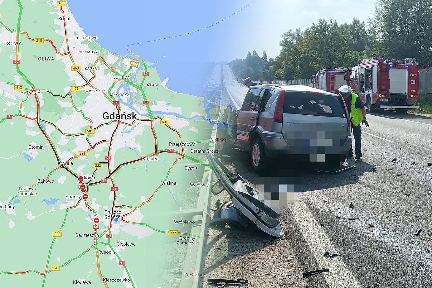 Wypadek w Gdańsku spowodował bardzo duże utrudnienia w ruchu.