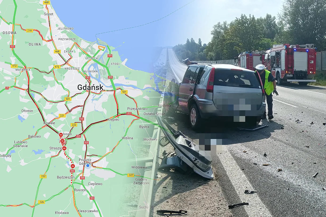Wypadek w Gdańsku spowodował bardzo duże utrudnienia w ruchu.