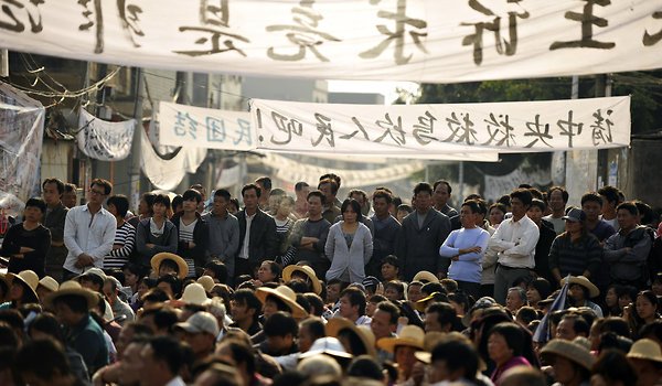 Mieszkańcy Wukan protestują.