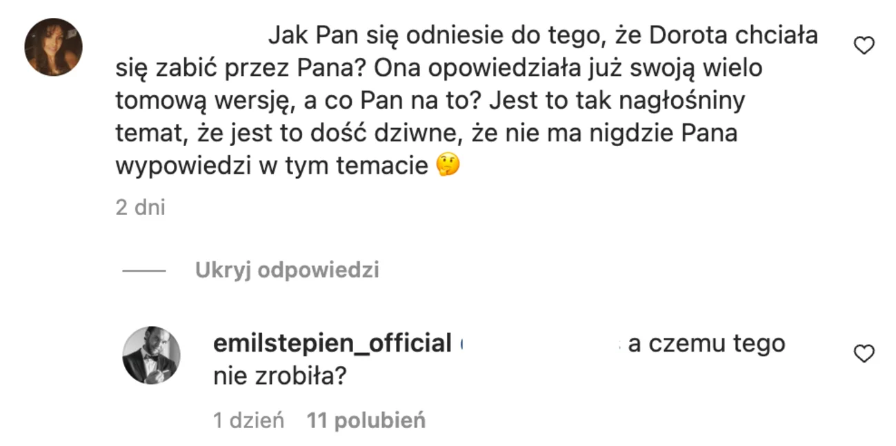 Emil Stępień skomentował wypowiedź Dody na temat myśli samobójczych