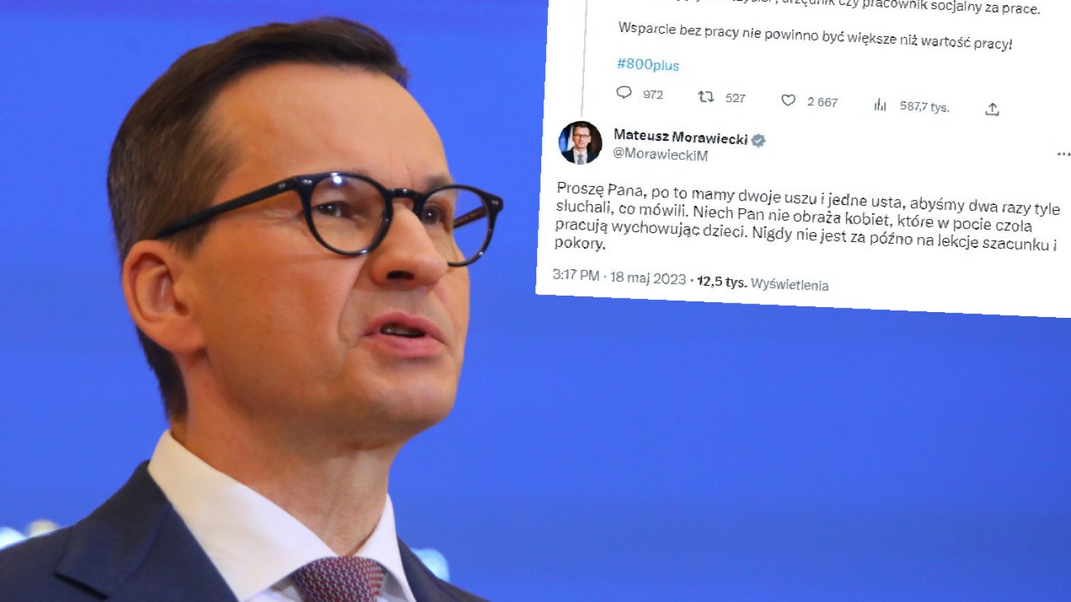 Jednym zdaniem o 800 plus wywołał burzę. Odpowiedział mu Morawiecki.